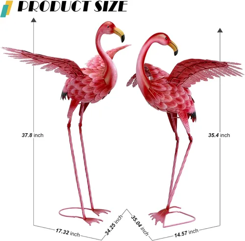 Vista 5 de Natelf Decoraciones de flamenco rosa para patio, estatuas y esculturas de jardín de pájaros altos, adornos de metal para patio al aire libre, juego