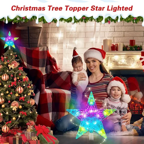 Vista 3 de Luces USB de Estrella para la Copa del Árbol de Navidad, Befoxfo, 9.5 pulgadas 10 LED multicolor con control remoto versátil alimentado por USB, luz