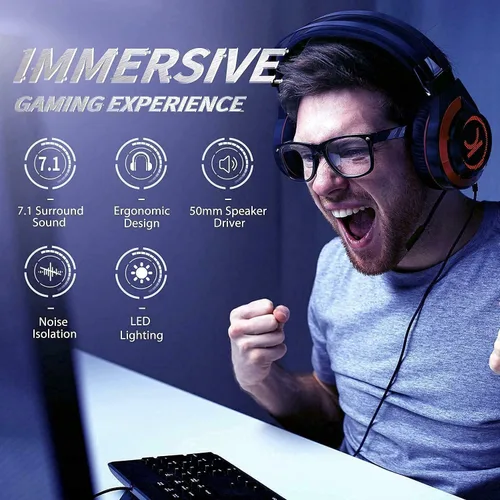Vista 7 de EZwinpow - Auriculares estéreo de videojuegos con sonido envolvente 71 con micrófono de cancelación de ruido y almohadillas de espuma viscoelástica