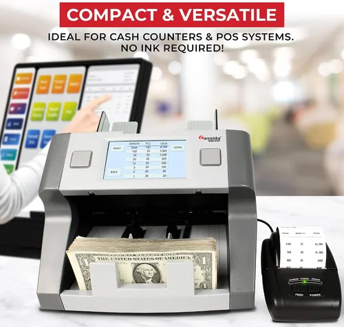 Vista 7 de Cassida Impresora térmica universal para manejo de efectivo. Compatible con la mayoría de contadores de billetes (KP-1), color negro
