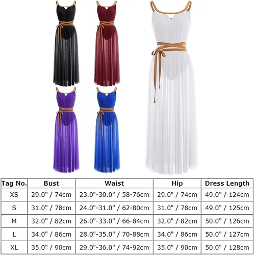 Vista 4 de ODASDO Lyrical Dance Costumes for Women Camisole Mesh Tulle Long Dress with Belt Adult Ballet Dancewear Competition Clothing