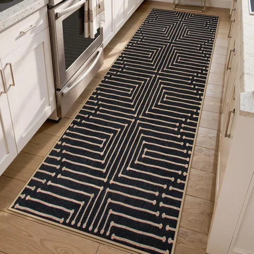 Vista 75 de Lahome Tapetes geométricos para puerta de interior para entrada, alfombra antideslizante lavable de 2 x 3 negro / neutro