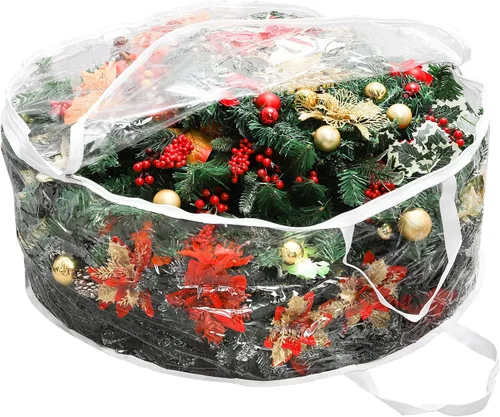 Vista 2 de Hedume Bolsa de almacenamiento para coronas, bolsa transparente de 30 x 12 pulgadas, contenedor de almacenamiento de corona de Navidad con doble