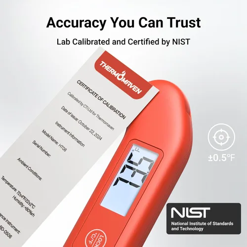 Vista 2 de Termómetro profesional de carne digital, precisión certificada NIST de ± 0.5 ℉, termómetro de lectura instantánea para cocinar a la parrilla
