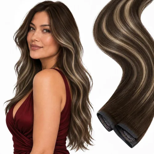 Vista 23 de Ve Sunny Extensiones de cabello humano real con clip balayage, color marrón castaño degradado a rubio, 12 pulgadas, 5 unidades, 2.82 onzas