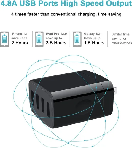 Vista 2 de Bloque de cargador USB de 4 puertos, paquete de 2 enchufes de cargador de pared con múltiples salidas USB, cubo de carga, caja de enchufe de pared