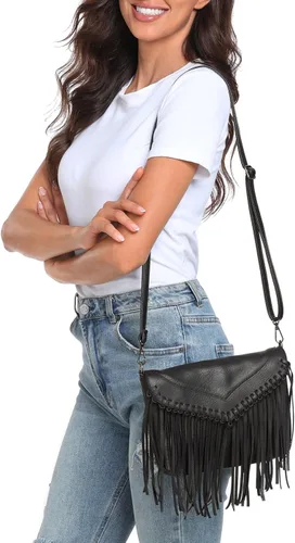 Vista 5 de HDE - Bolso de piel sintética para mujer, diseño de flecos