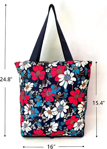 Vista 3 de Bolsas de comestibles plegables reutilizables con cremallera (azul floral)