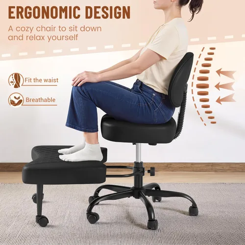 Vista 4 de Homall - Silla de oficina de escritorio ergonómica con patas cruzadas y ruedas, giro de 360° y altura ajustable para meditación y TDAH, silla