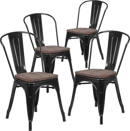 Vista 9 de Flash Furniture Perry - Silla apilable de metal con asiento de madera, 1 paquete, color negro