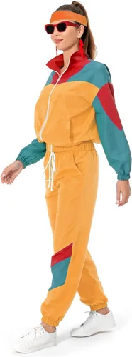 Vista 9 de Conjunto de traje de pista de bloque de color de los años 80, rompevientos de manga larga de los años 90, traje deportivo casual para mujer