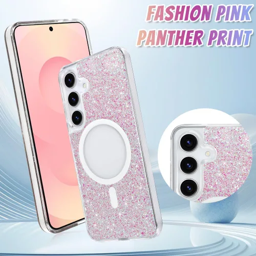 Vista 153 de Bonoma - Funda compatible con Samsung Galaxy S21 Plus, diseño de corazón con purpurina, color rosa Support for MagSafe, Plating Magnetic Case TPU