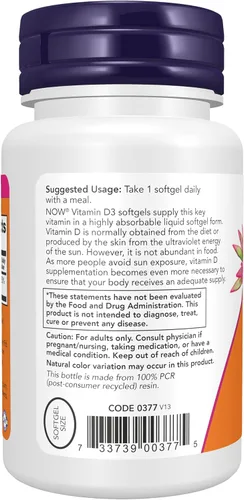 Vista 3 de NOW Foods Suplementos, Vitamina D-3 2000 UI, Alta Potencia, Apoyo Estructural*, 240 cápsulas blandas