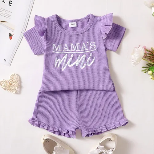 Vista 2 de Mioglrie Ropa para bebé niña con volantes y pantalones cortos, conjunto de ropa para niñas pequeñas