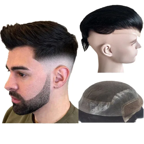 Vista 7 de N.L.W. NLW Hollywood Toupee para hombre Piezas de pelo europeo virgen sistema de reemplazo de cabello humano para hombres 10 x 8 pulgadas