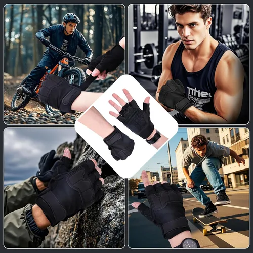 Vista 6 de Guantes de levantamiento de pesas, guantes de gimnasio para hombres y mujeres, protección completa de la palma para deportes, levantamiento