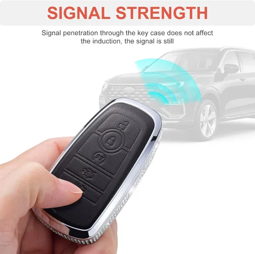 Vista 4 de Funda para Llave Ford con Llavero, Protector de Estuche de Llave de Cuero con Cristal Compatible con Ford Fusion F150 F250 F350 F450 F550 Edge
