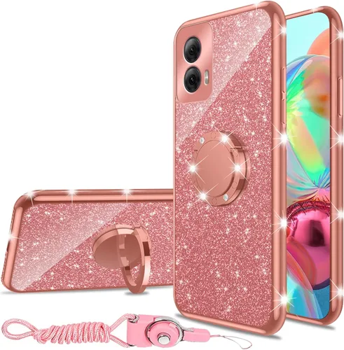 Vista 16 de nancheng Funda para Motorola Moto G Play 2024 (6.5 pulgadas) para niñas y mujeres, bonita funda de teléfono de TPU suave con purpurina y anillo
