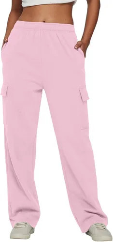 Vista 4 de Pantalones deportivos para mujer, casuales, con forro polar, cintura alta, color sólido, pantalones deportivos con bolsillos