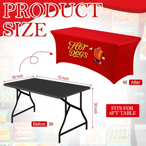 Vista 2 de Oudain Mantel elástico de 6 pies para perros calientes de elastano, mantel rectangular para perros calientes, decoración de fiesta para salchichas