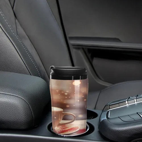 Vista 6 de Hearts Drawn on Coffee Coffee Cup Hot Coffee Travel Mug Reusable Iced Coffee Cups Double Heat Insulation Coffee Mug with Leak-Proof Lid Stylish