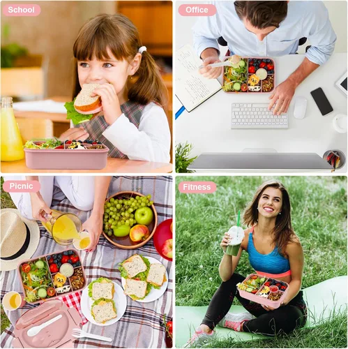 Vista 7 de Lonchera Bento para adultos, contenedores de almuerzo para adultos y niños, caja Bento de 5 compartimentos para niños, cajas de aperitivos