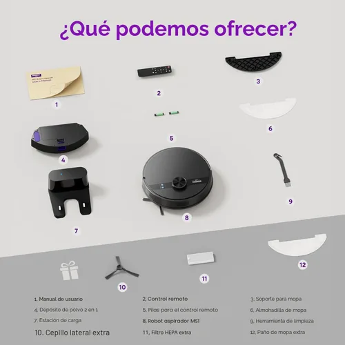 Vista 9 de MONSGA Combo robot de aspiradora y trapeador, aspiradora robótica de 7000 Pa con navegación Lidar, tiempo de funcionamiento de 180 minutos