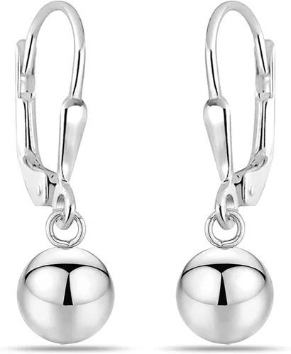 Vista 8 de LeCalla Pendientes de bola colgante de plata de ley para mujer, ligeros, clásicos, con cierre de palanca, aretes de cuentas redondas colgantes