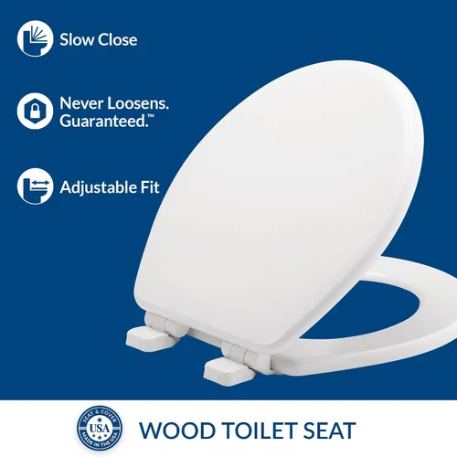 Vista 2 de Asiento de inodoro Mayfair Linden de cierre lento, madera antideslizante resistente, fácil instalación, fabricado en EE. UU., redondo, blanco