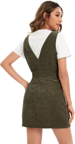 Vista 2 de Floerns Mini vestido de pana sin mangas con cuello en V para mujer