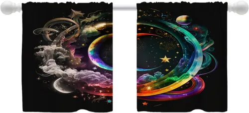 Vista 58 de Shrahala Beige and Orange Abstract Art Brushstrokes Blackout Curtain Tiers, Abstract Oil Paint Kitchen Valance Light Blocking Tier Drapes with Rod