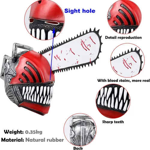 Vista 3 de DFSETOGO Máscara de hombre de motosierra Denji Pochita, accesorios para la cabeza, disfraz de demonio, máscara de látex Denji para fiesta