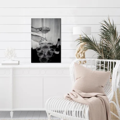 Vista 4 de Lienzo de pared en blanco y negro, cuadros modernos con copas de champán, decoración de habitación femenina, retro, vino y alcohol, imágenes