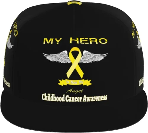 Vista 4 de My Hero is Now My Angel Childhood Cancer Awareness Baseball Cap Four-Sided Printing Flat Bill Brim Cool Hip Hop Trucker Hat Men Women Adjustable