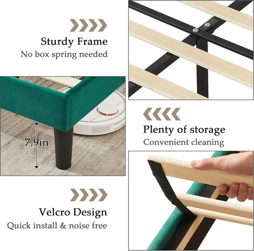 Vista 6 de VECELO Base de cama tamaño individual con plataforma tapizada de cuero de alta calidad con cabecera ajustable en altura / base de colchón, soporte
