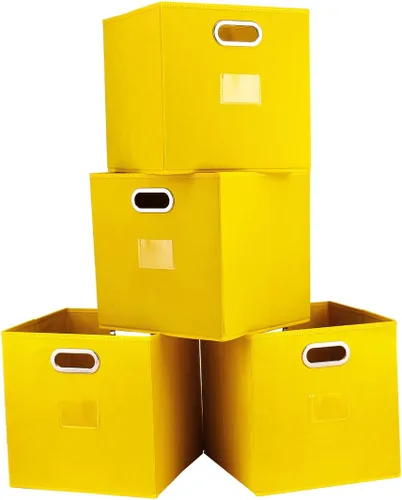 Vista 7 de Juego de 4 contenedores plegables de almacenamiento de tela con asas de metal dobles para organizar ropa, juguetes, toallas de 13 x 13 x 13 pulgadas