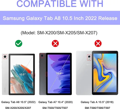 Vista 2 de Funda para Samsung Galaxy Tab A8 de 10.5 pulgadas versión 2022 (modelo SM-X200/X205/X207), funda protectora con soporte para Galaxy Tab A8 de 10.5