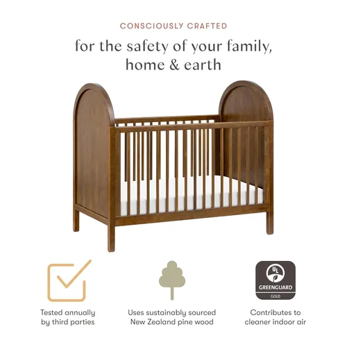 Vista 4 de Babyletto Bondi - Cuna convertible 3 en 1 con kit de conversión de cama para niños pequeños en nogal natural, certificado Greenguard Gold 2-Nogal