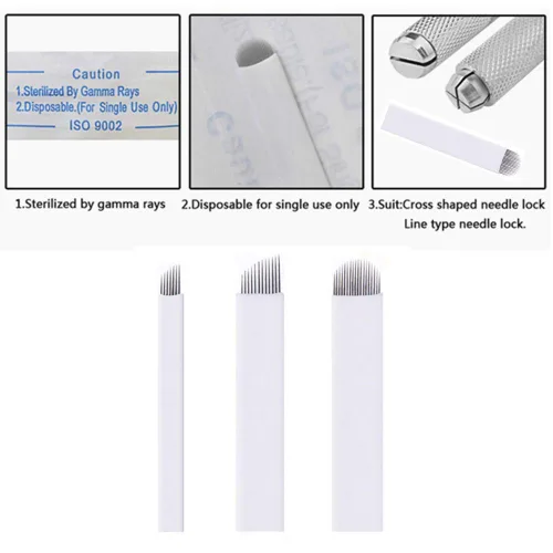 Vista 4 de Microblading Needles 60pcs S7, S12, U18 Surtido Maquillaje Permanente Manual Ceja Tatuaje Aguja Microblading Cuchillas Microblading Kits
