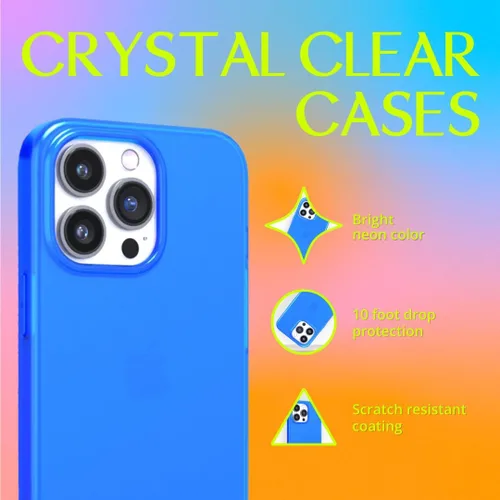 Vista 2 de FELONY CASE - Funda protectora transparente azul neón para iPhone 14 Pro Max TPU and Polycarbonate Shock-Absorbing Bright Cover - Crack Proof with