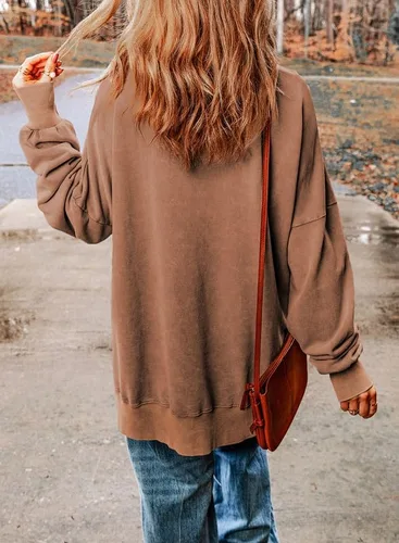 Vista 2 de SHEWIN Sudadera casual de manga larga con cuello redondo para mujer, ligera, holgada