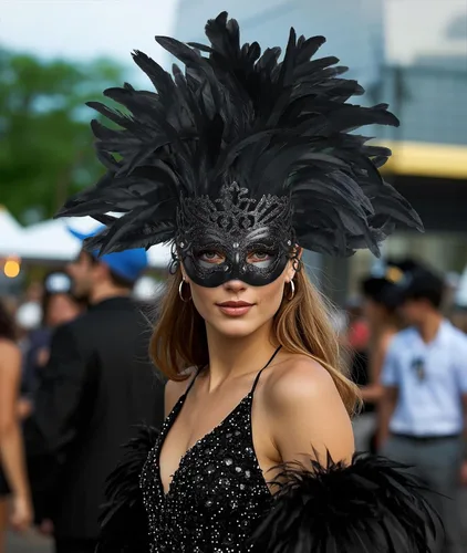 Vista 2 de Tocado de plumas para mujer, máscara de carnaval, tocado de plumas para carnaval, accesorios de fiesta de Mardi Gras