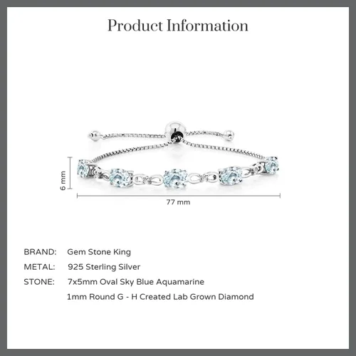 Vista 29 de Gem Stone King Pulsera de tenis de diamantes cultivados en laboratorio con piedra natal de 3-6 quilates para mujer, plata de ley 925, ovalada