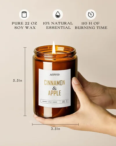 Vista 3 de AOOVOO Velas de canela de manzana, velas perfumadas de 22 onzas, vela de aromaterapia, vela de soja para el hogar perfumada