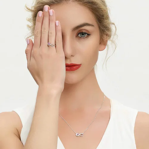Vista 34 de Anillo Jo Wisdomo de compromiso. de plata esterlina, con corazón e infinito, anillo de amistad, para ella