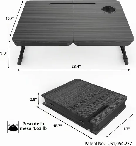 Vista 2 de BUYIFY Mesa de cama plegable de 23.4 pulgadas con bandeja portavasos