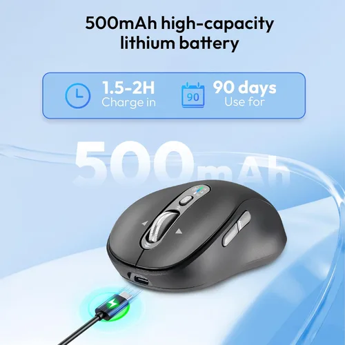 Vista 5 de CITLLA Ratón Bluetooth inalámbrico, recargable portátil, multidispositivo, DPI de 4 niveles, receptor USB-A y dos Bluetooth, multisistema