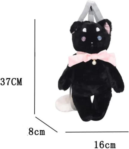 Vista 4 de Linda mochila de gato de felpa, negro y blanco
