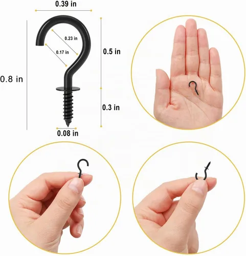 Vista 3 de RELBRO Ganchos de tornillo pequeños de 1/2 pulgada, mini ganchos de metal de rosca, negro, 100 piezas