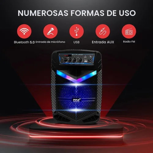 Vista 3 de Pyle PPHP842B - Sistema de altavoces PA portátil recargable de 400W con Bluetooth para exteriores con subwoofer de 8" y tweeter de 1", función